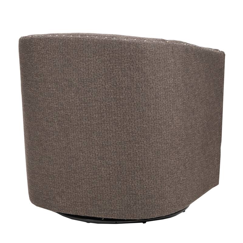 Roomfitters Swivel Accent Chair, Upholstered Barrel Armchair with 360 Degree Metal Base and Nailhead Trim