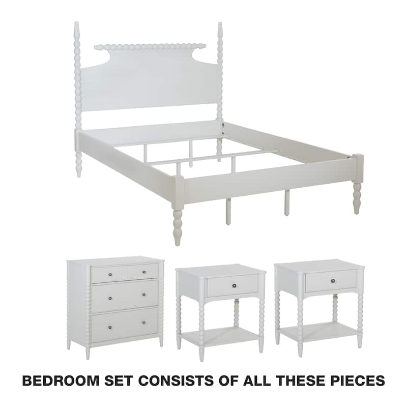 Spindle King bedroom Set - Antique White - King - 4 Piece
