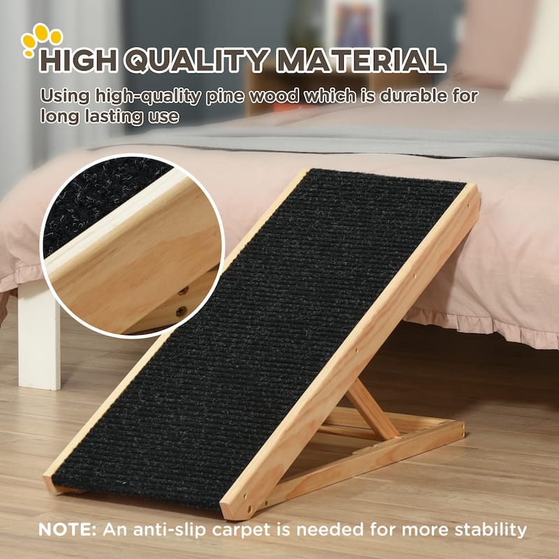 PawHut Pet Ramp Bed Steps for Dogs Cats Foldable Height Adjustable with Non-slip Carpet Pine Wood 35.5"L x 16"W x 24"H Black