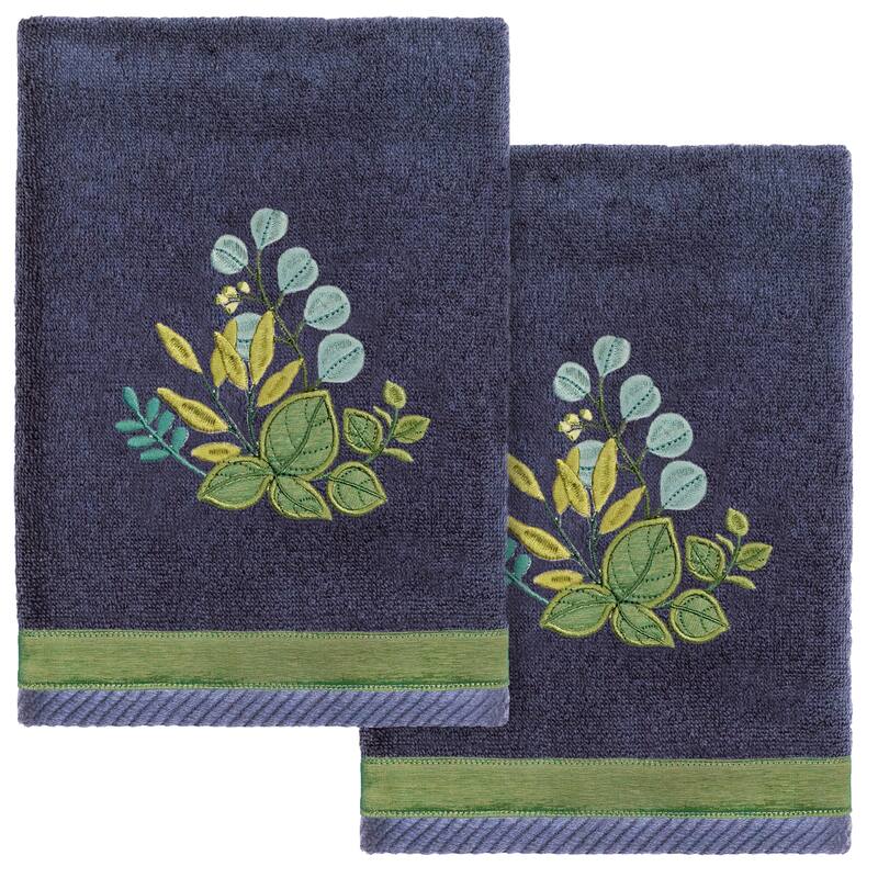 Authentic Hotel and Spa Turkish Cotton Botanica 2 PC Hand Towel Set - Marine