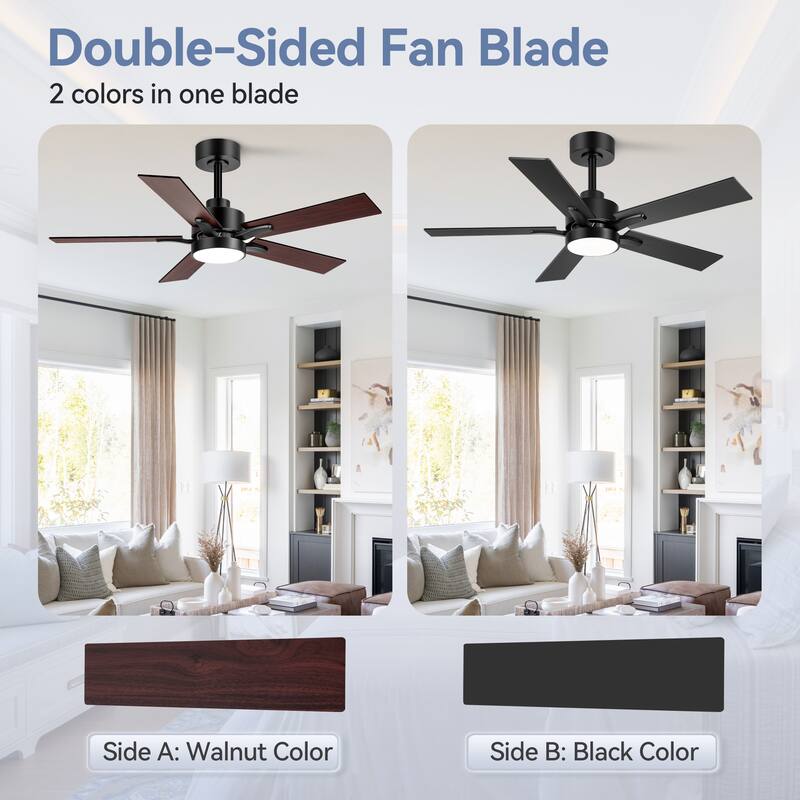 36/42/52-Inch Reversible 3/5-Blade Integrated LED Ceiling Fan with Light Remote