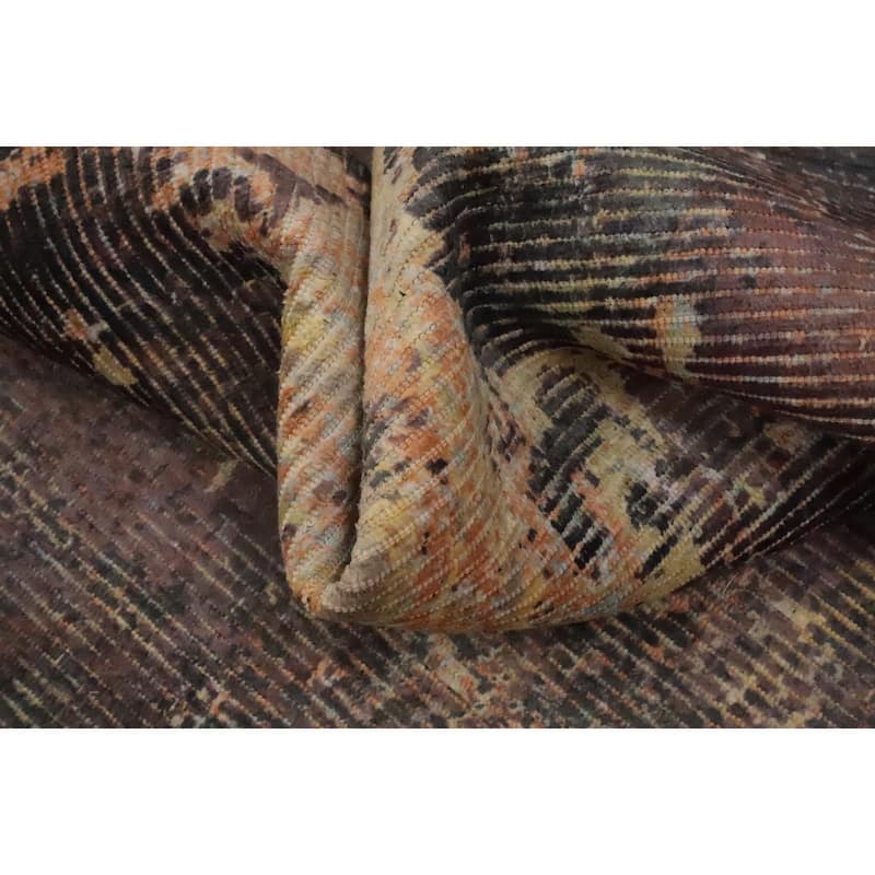 Hand Knotted Oriental Viscose Silk Carpet Modern All-Over Brown Abstract Area Rug - 7' 9'' X 4' 11''