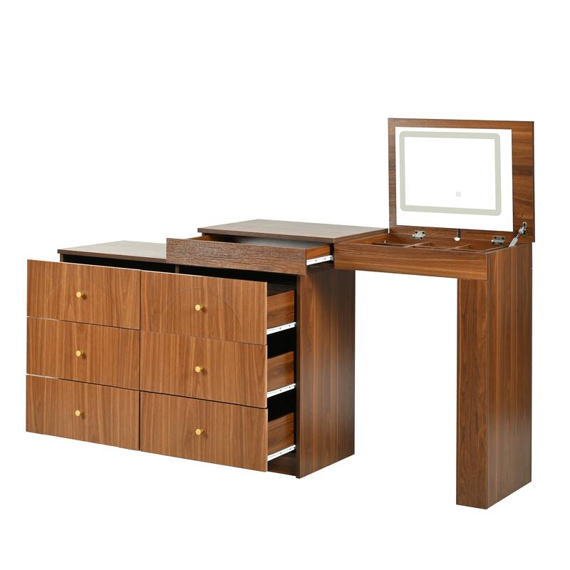 Vanity Desk with Mirror and Lights, Makeup Vanity Table with Flip-Top Tabletop and Storage 7 Drawers, 9 Compartments