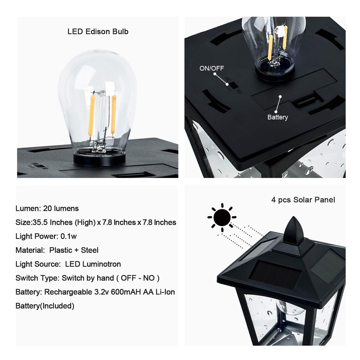 Kanstar 42 Mini Street Vintage Outdoor Garden Solar Lamp Post Light Lawn Adjustable Pack Of 1