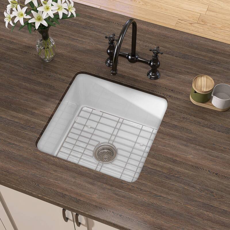 18" L X 18" W Fireclay Single Bowl Drop-In Kitchen Sink Undermount Farmhouse Sink With Accessory