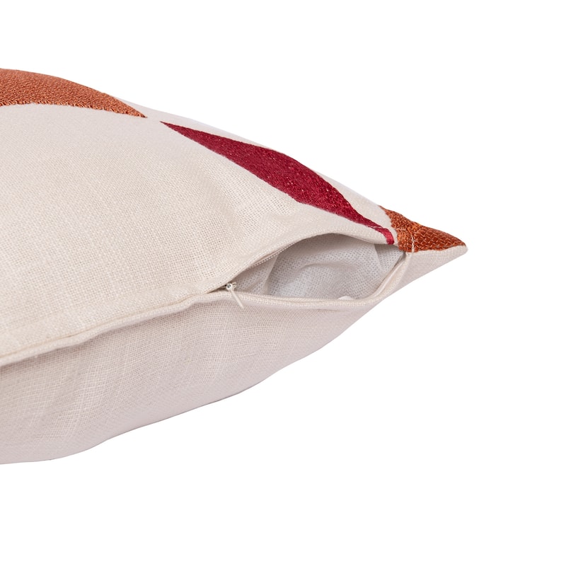 HomeRoots 24" Ivory Geometric Cotton Blend Throw Pillow With Embroidery