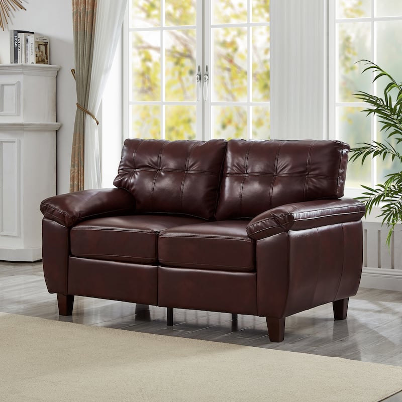 59" Loveseat Modern Design Faux Leather Couch,Storage,Big Armrest Sofa,Upholstered Breathable PU Leather Sofa - Burgundy