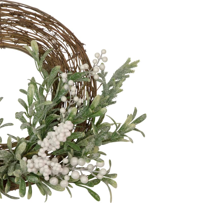 Artificial Christmas Twig Wreath Frosted Foliage Berries 24 Inch Unlit