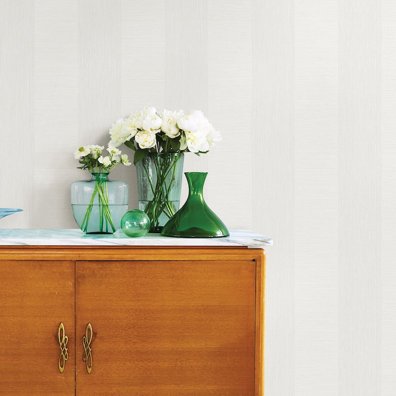 A-Street Prints Intrepid White Faux Grasscloth Stripe Wallpaper