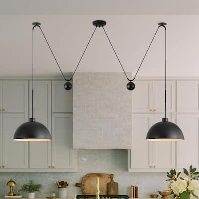 Starsky Modern 2-Light Pendant Island Light Fixture, W-Shaped Hanging Lights with Adjustable Cord and Metal Sliding Weights