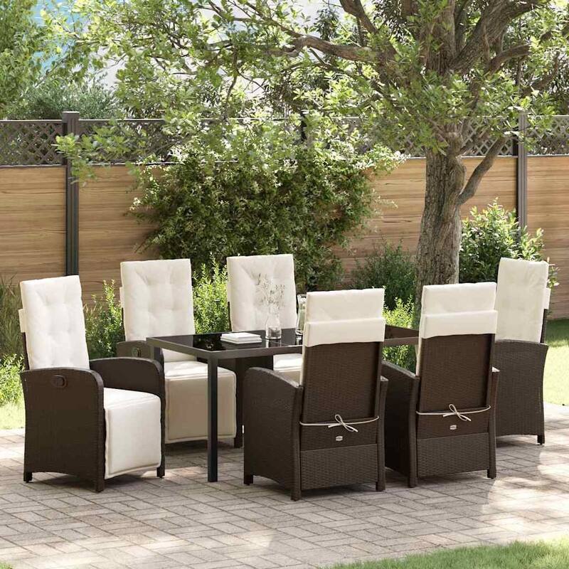 vidaXL Garden Dining Set with Cushion Poly Rattan - Brown-22.44x24.02x43.31 inch