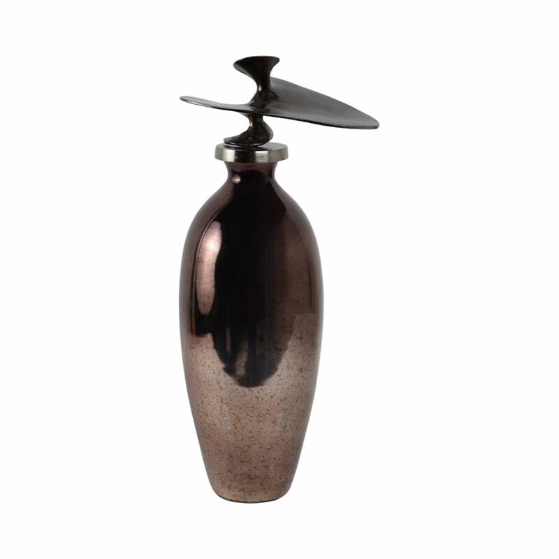 Glass Vase with Sculptural Aluminum Accent Metal Transitional Style