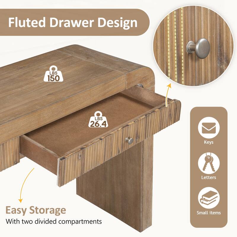 Rustic Console Table with Fluted Drawer Front