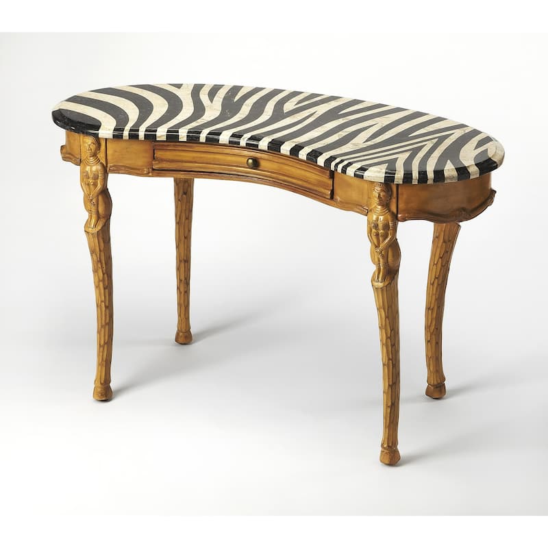 HomeRoots 48" Black and White and Brown Kidney Writing Desk