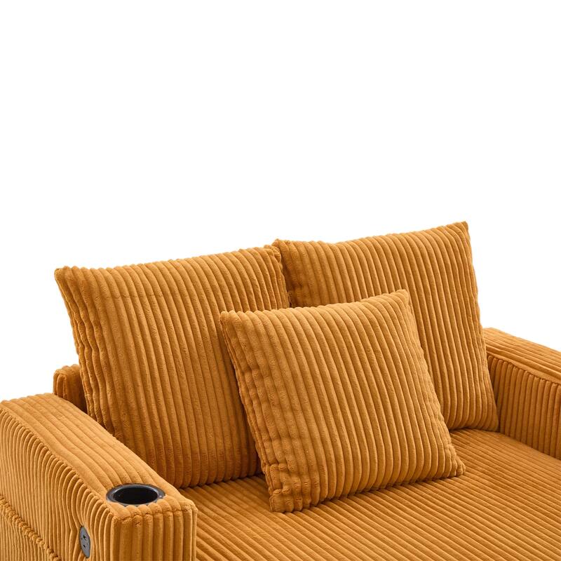 GDFStudio - Corduroy Recliner Sofa with USB Charging, RGB LED Light Strip - Suitable for Living Room and Bedroom