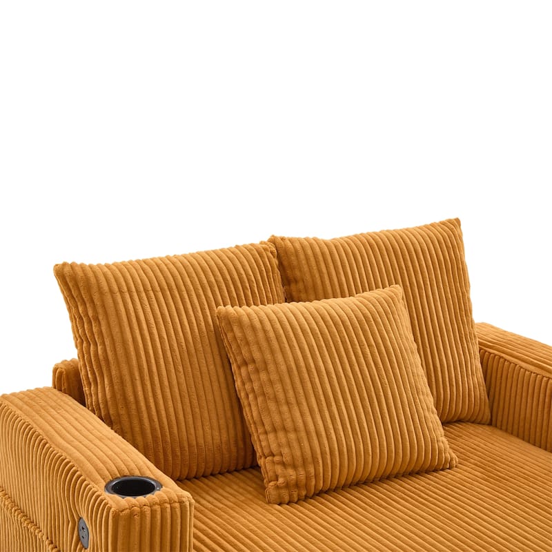 Recliner Sofa Loveseat with Chaise Lounge, Sleeper Sofa with USB & Type-C Charging Ports, Sofa Bed with Cup Holders