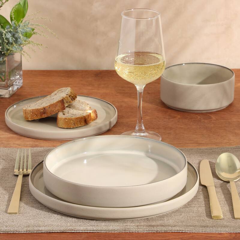 Gibson Elite Liberty Bay 16-Piece Pottery Clay Stoneware Stackable Dinnerware Set - Reactive Glaze, Service for 4