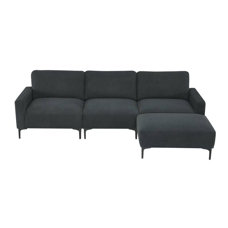 Modern Lshaped Sectional Sofa, 4seat Velvet Fabric Couch Set with Convertible Ottoman Bed