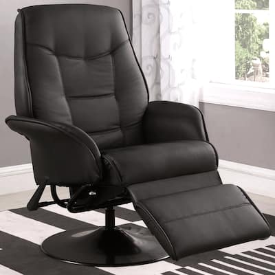 Plush Black Swivel Recliner with Footrest