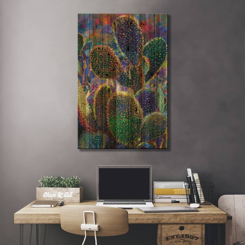 Cactus Nocturnus Print On Wood by Iris Scott - Multi-Color