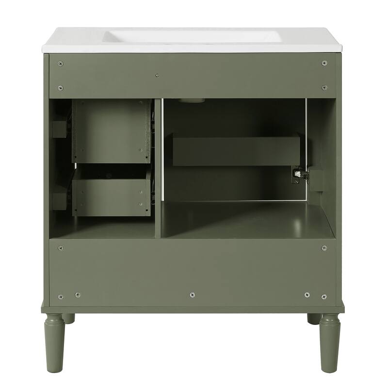 30" Bathroom Vanity with Ceramic Sink, Soft-Close Door with Built-in Shelf, Deep Drawer, Standard Drawer, Long Divider Drawer