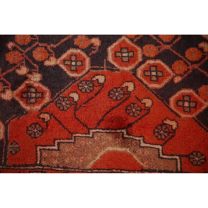 Geometric Zanjan Persian Vintage Area Rug Hand-knotted Wool Carpet - 4'11"x 12'11"