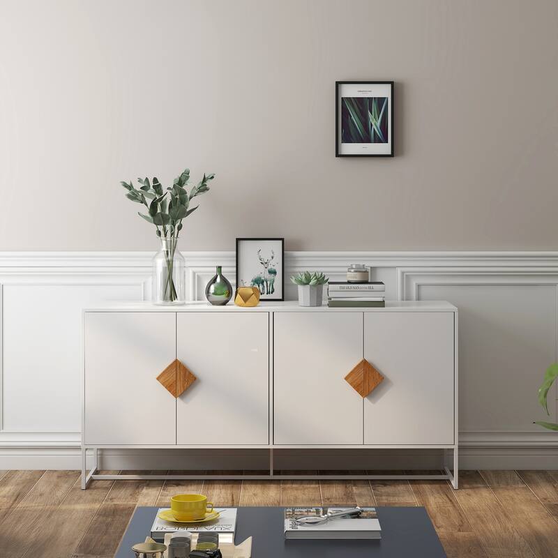 Modern Sideboard Buffet Cabinet Entrance Cabinet with 2 Storage Compartments and Square Handles, for Living Room