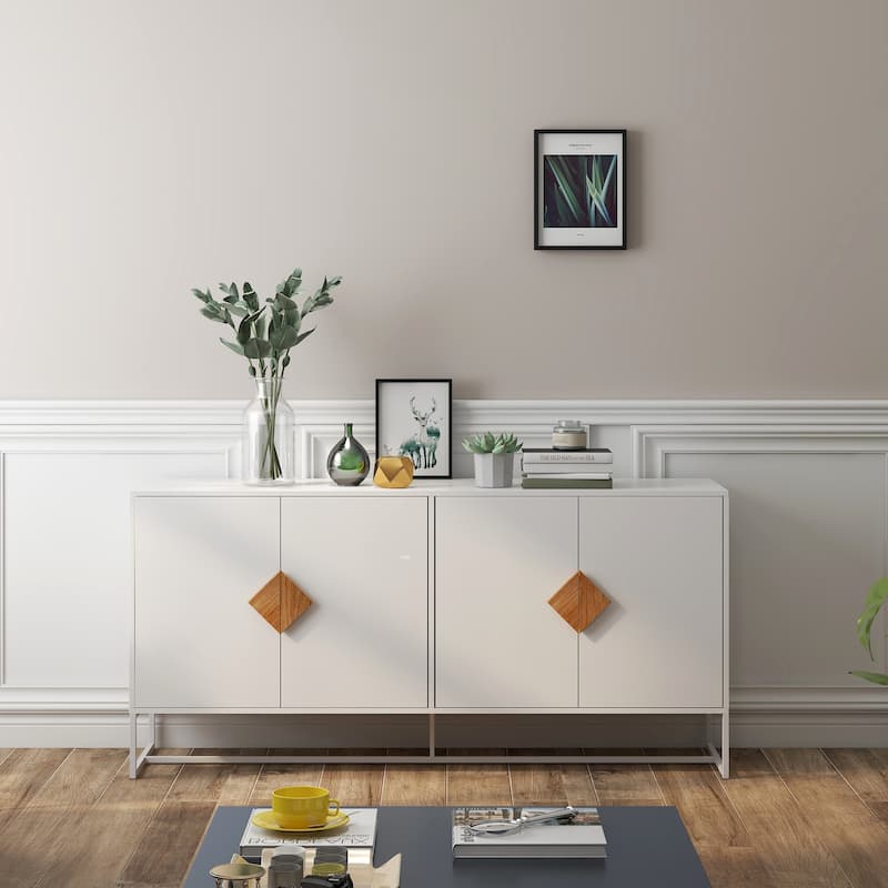 Solid Wood Square Shape Handle Deisign Sideboard with Doors