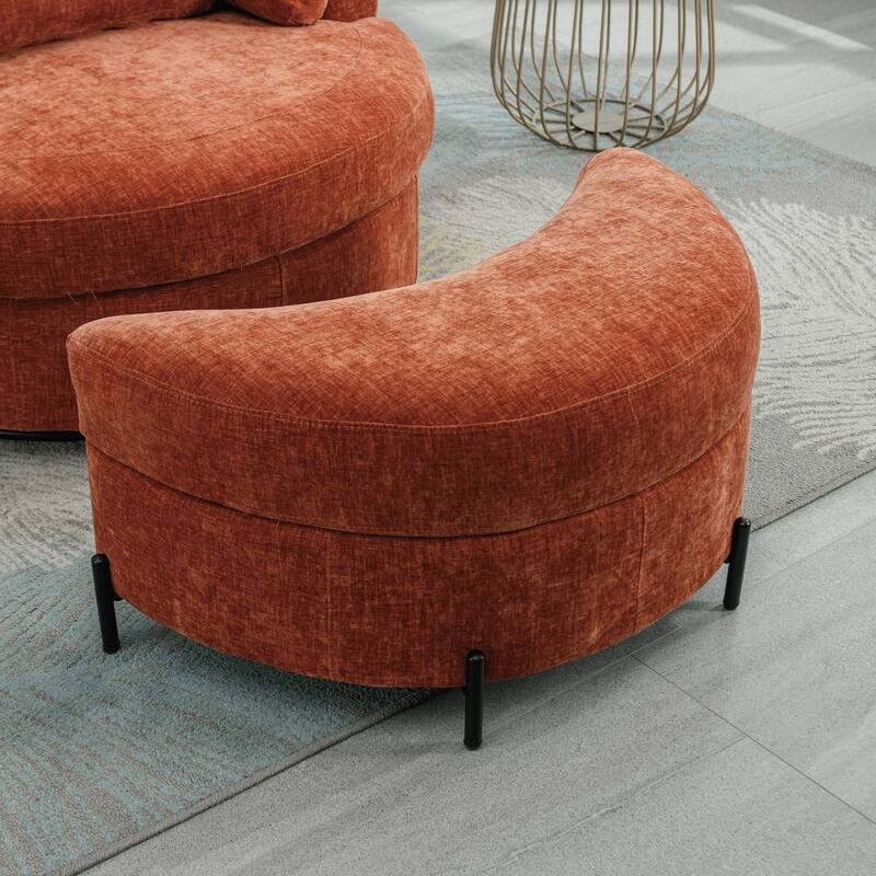 32.7" W Upholstered Half Crescent Moon Storage Ottoman