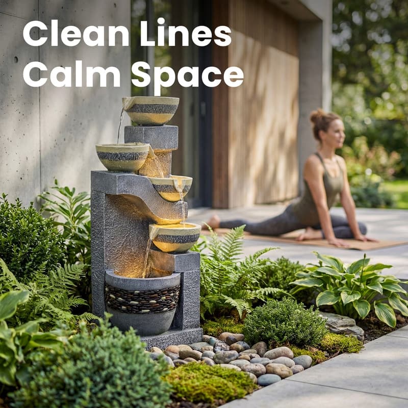 Stone-Texture Weather Resistant Garden Polyresin 3-Tier Cascading Waterfall Fountain