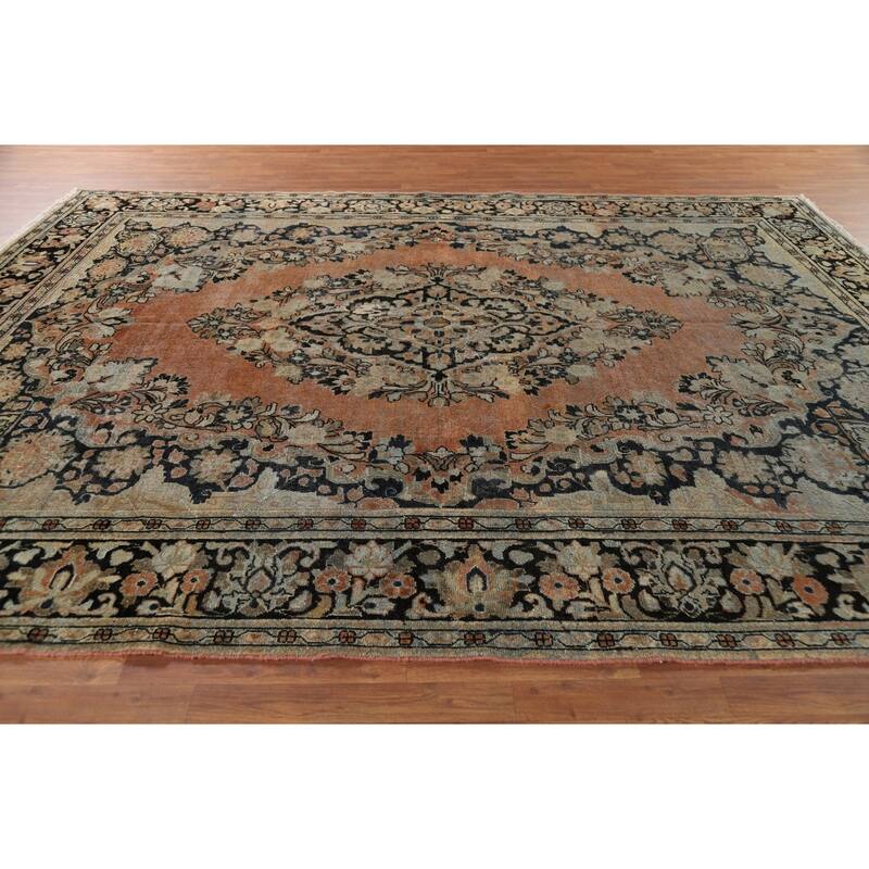 Floral Mahal Antique Persian Area Rug Hand-Knotted Wool Carpet - 9'1" x 12'2"