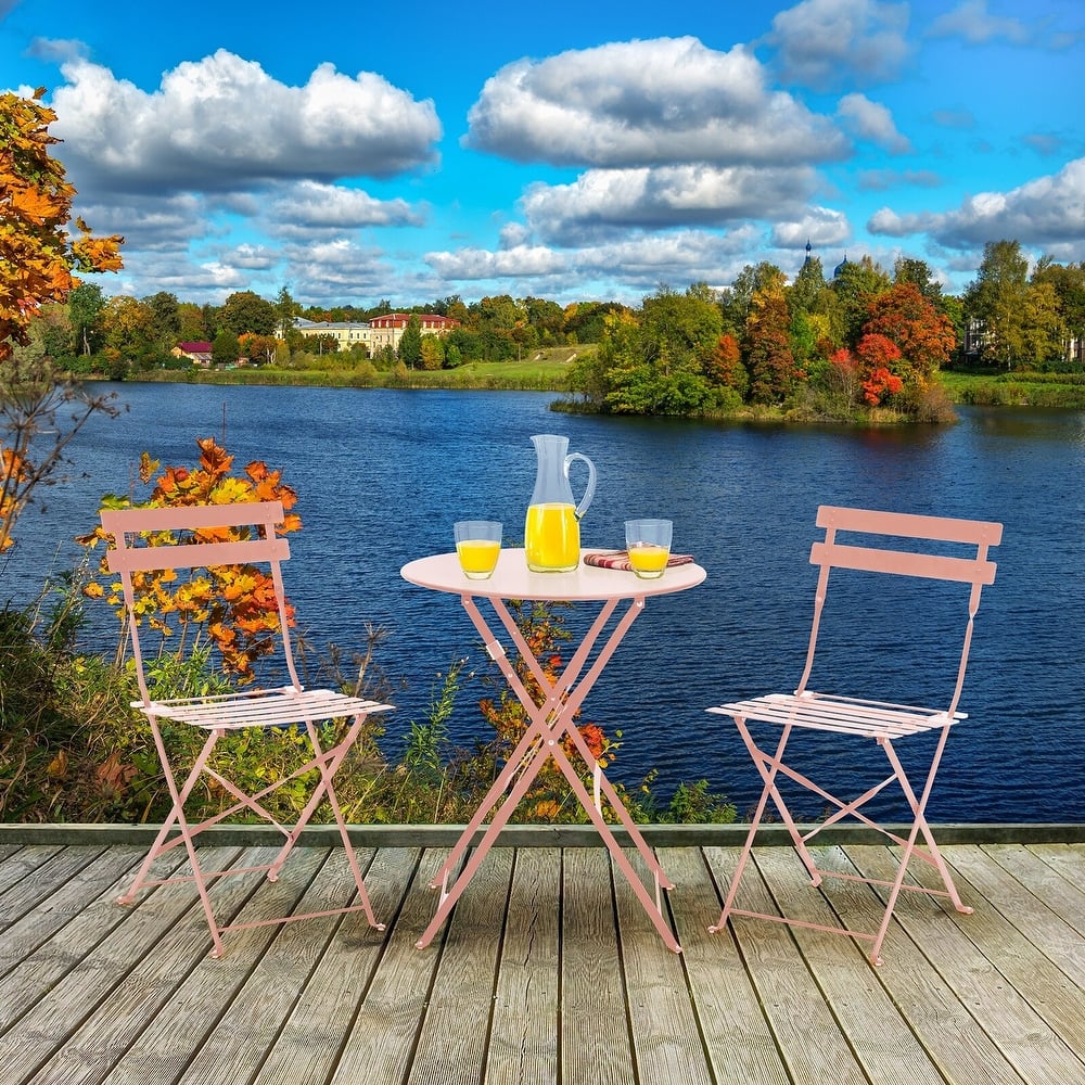 EROMMY 3-Piece Bistro Set Outdoor Patio Furniture, Foldable Garden Table and Chairs, Rust-Resistant, Lightweight for Balcony