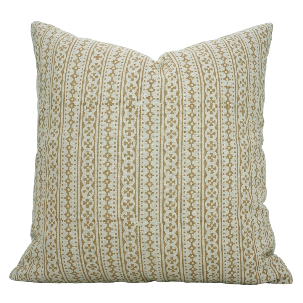 Fabdivine Handmade Floral Block Print Pure Linen Pillow Cover Sofa Bed Décor, Doji
