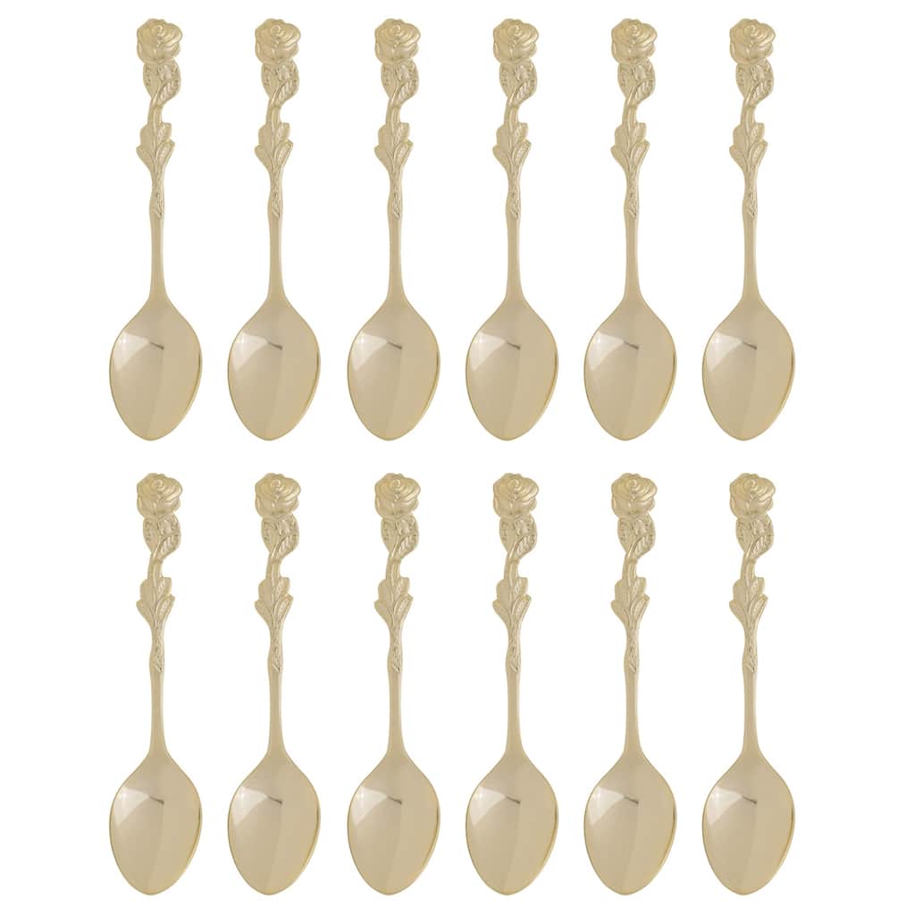 Fino Demi Spoon Set, Rose Design, Gold Plated Stainless Steel, Set of 12