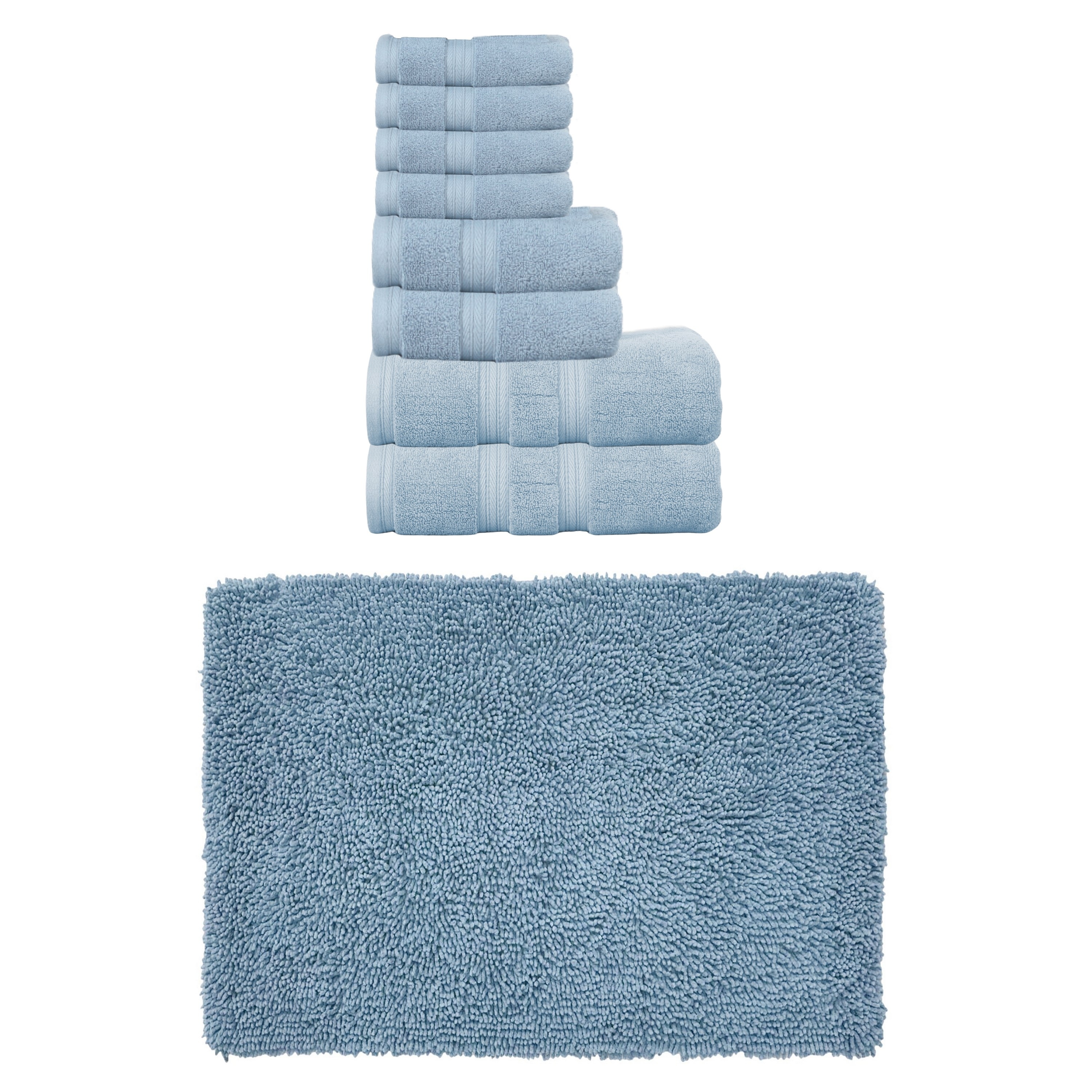 Home Weavers Fantasia Collection 100% Soft Cotton 8 Pc Bath Towel Set & 1 Pc Bath Rug, Machine Washable & Non Slip (Set of 9)