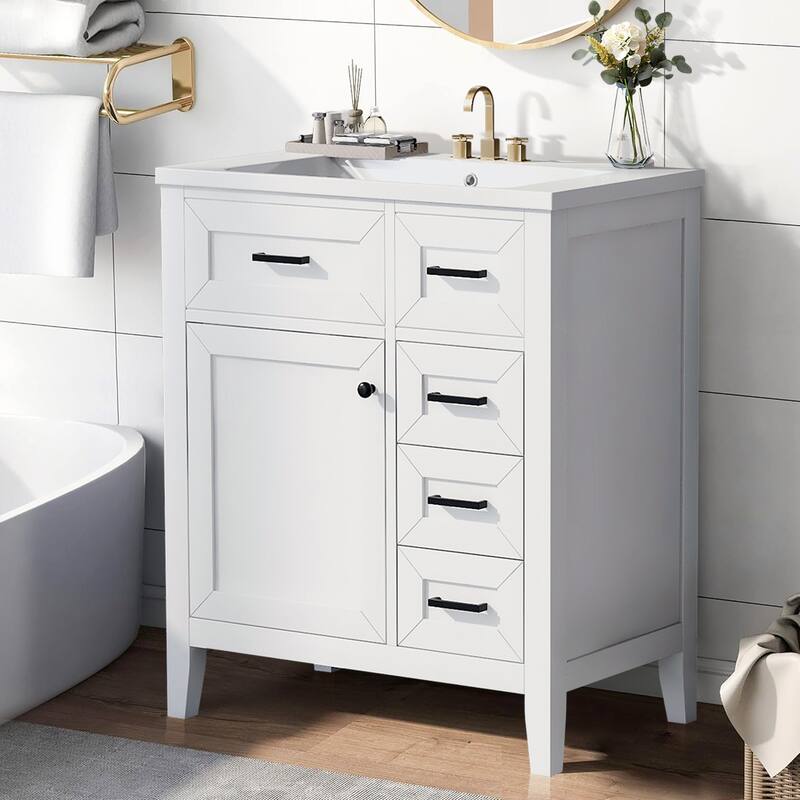30" Bathroom Vanity with Ceramic Sink Combo,Solid Frame and MDF Board