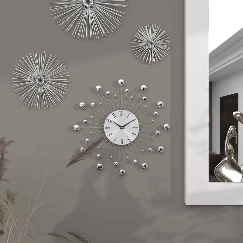 Gold / Copper / or Silver Iron Metal Starburst Sun Glam Wall Clock