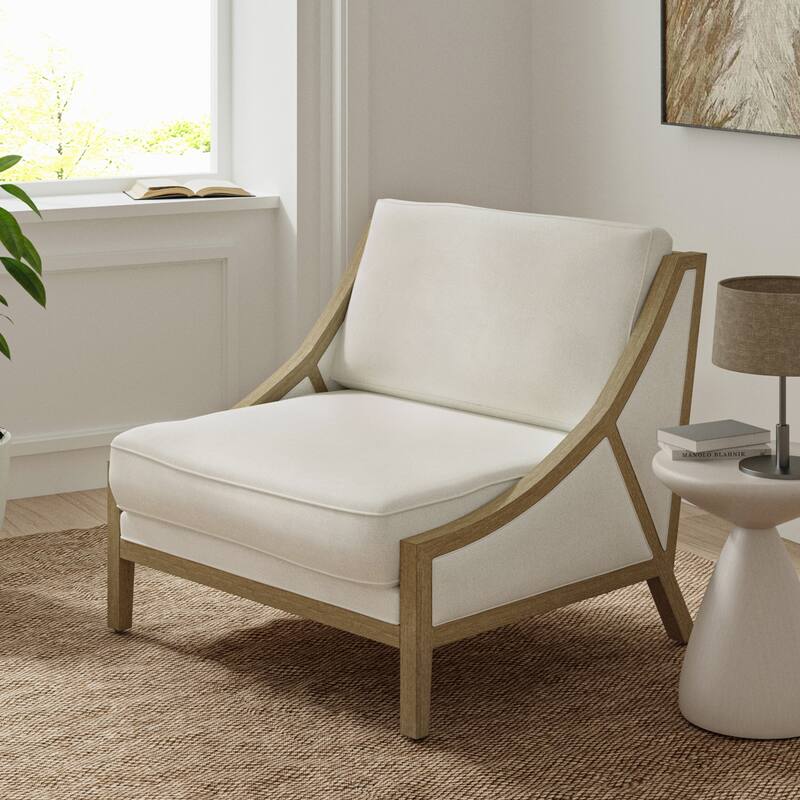Kim Farmhouse Armchair with Solid Wood Legs