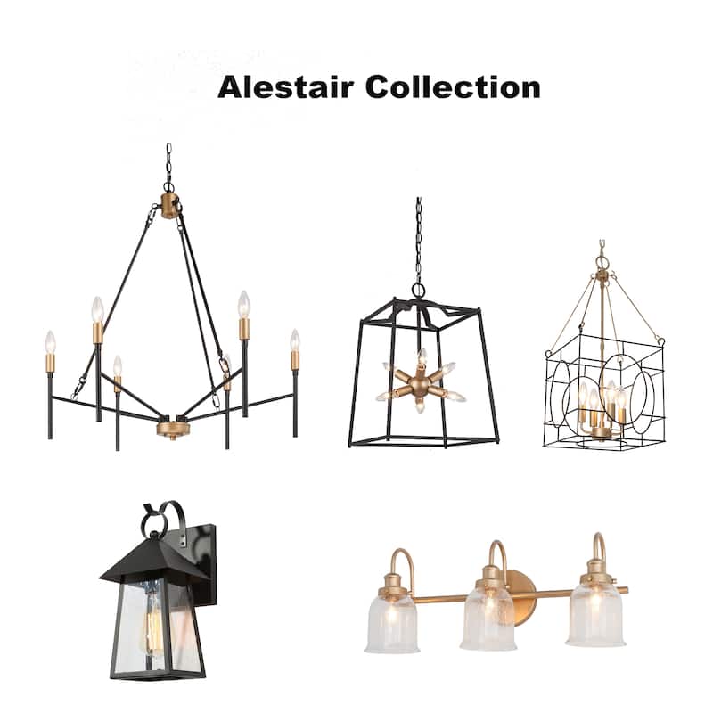 Alestair Modern Geometric Cage Chandelier Black and Gold Candle Pendant Ceiling Lights - Black and Gold - D11" x H24.5"