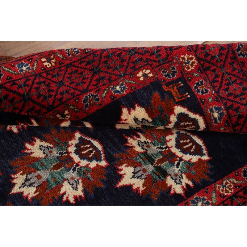 Navy Blue Balouch Persian Runner Rug Hand-Knotted Wool Carpet - 3'9" x 9'0"