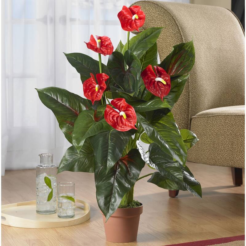 Silk Anthurium Plant 3Ft - Real Touch Artificial Plant for Home Decor - 3ft.