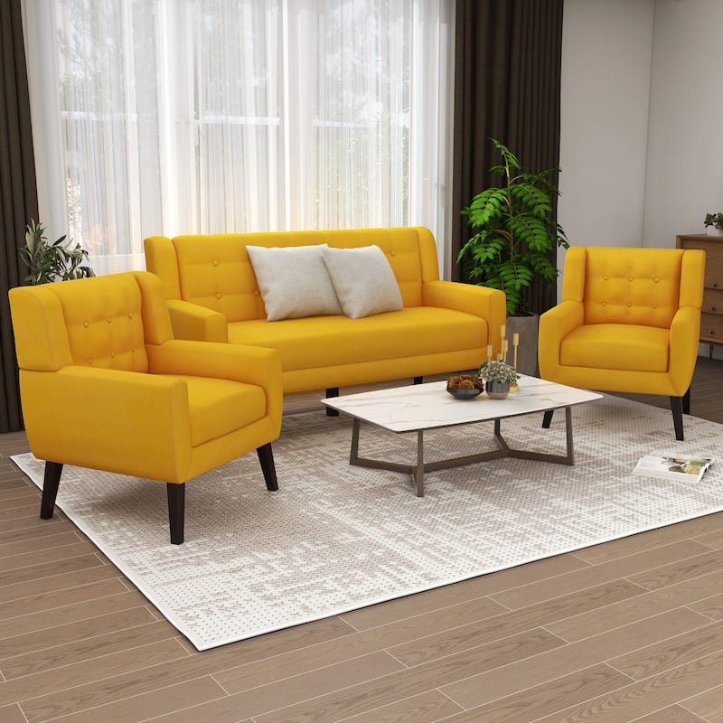 Modern Upholstered Faux Leather Tufted Armchair Linen Accent Chairs