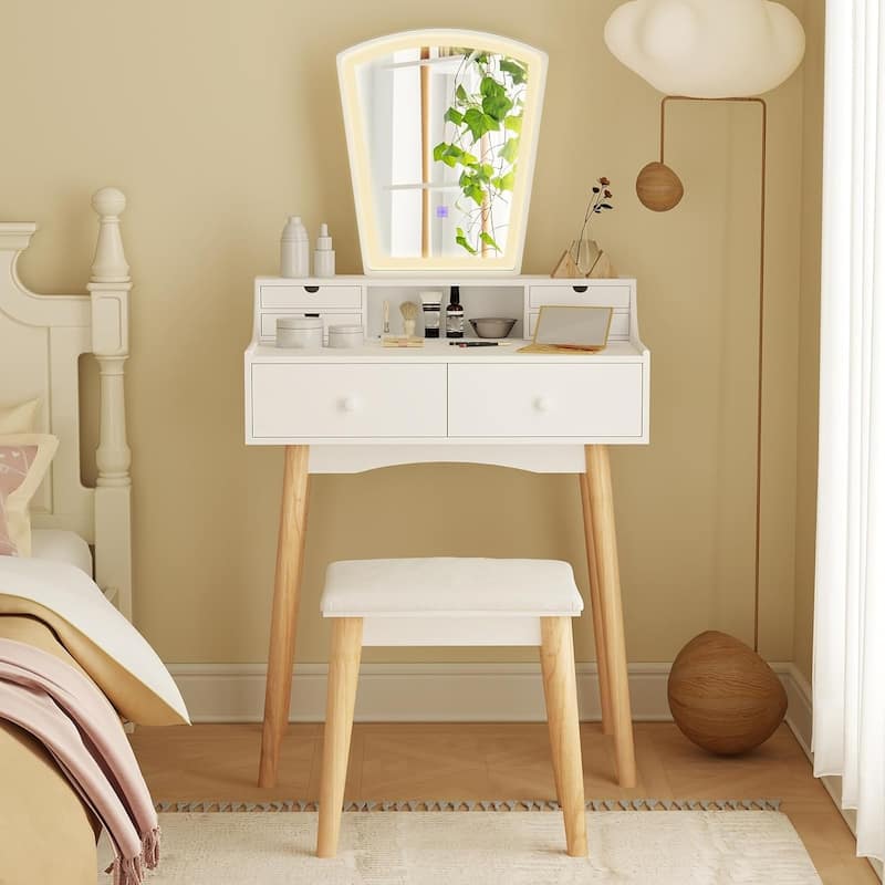 Dressing Table＆Chair Set Modern Vanity Desk Set w/Mirror & Lights