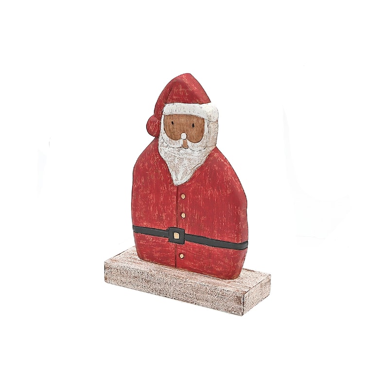 Christmas Mango Wood Santa On Base