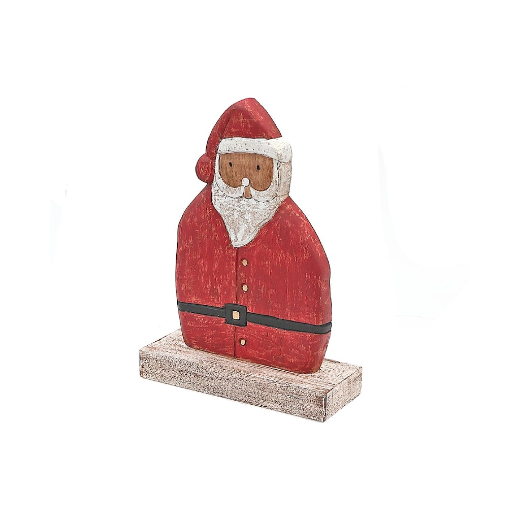 Christmas Mango Wood Santa On Base