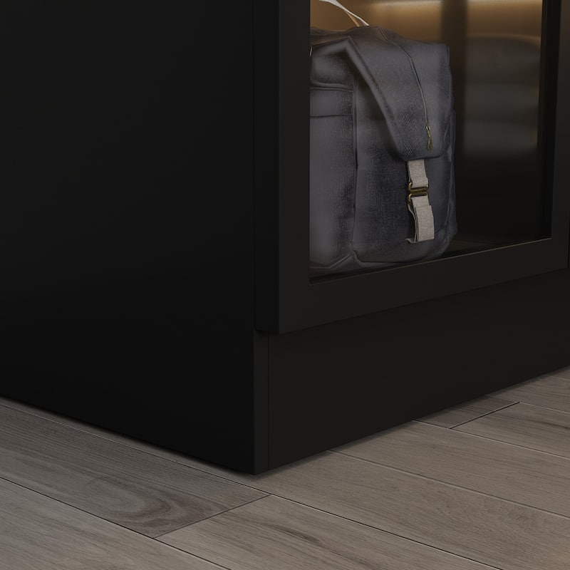 Lighted Modern Glass Door Wardrobe Armoire with Ample Storage - 47.2"