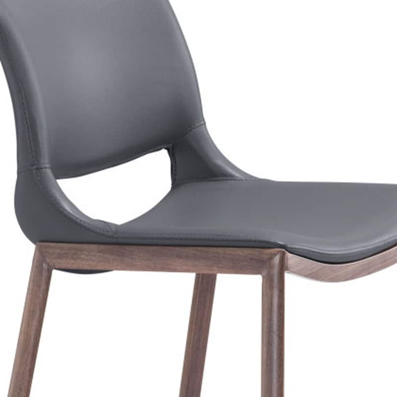 HomeRoots Set of Two 29" Dark Gray and Walnut Faux Leather and Steel Low Back Counter Height Bar Chairs
