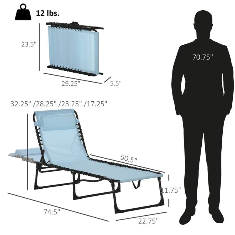 Sky Blue Portable Folding Recliner Lounge Chair with Adjustable Back and Footrest for Outdoor or Beach