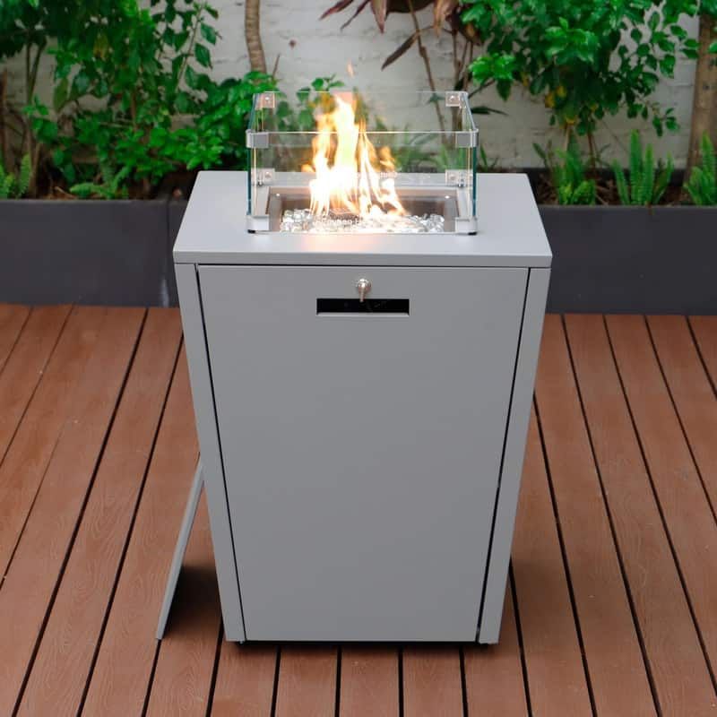 Chelsea Outdoor Aluminum Square Propane Fire Pit Table with Glass Wind Guard for Patio, Deck, Backyard CSA Certified Fire Table