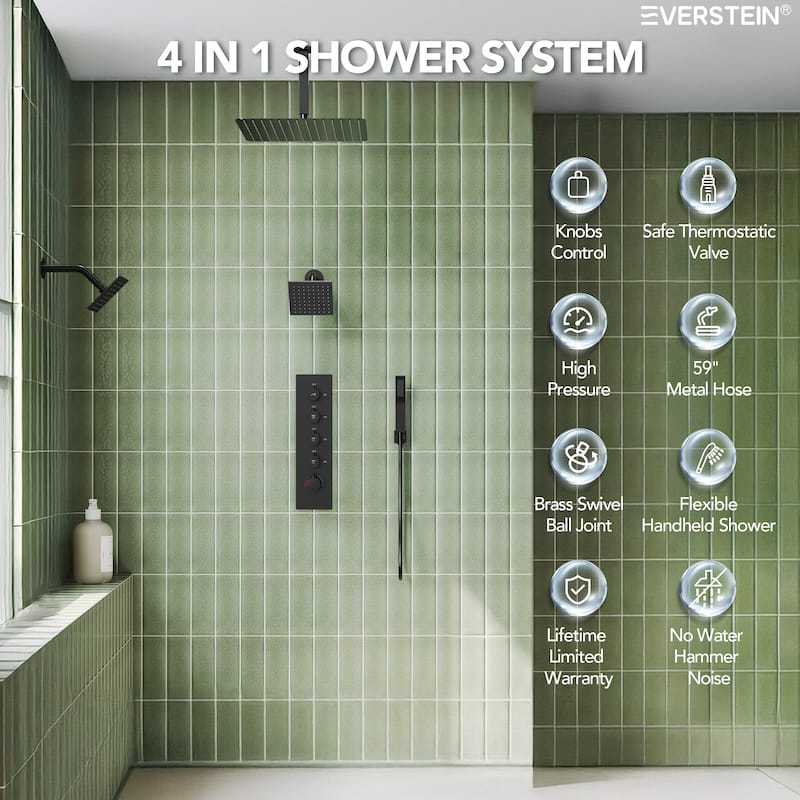 15-Spray Patterns Thermostatic Shower System, Shower Faucet Set 16" & 6" Triple Shower Heads (Valve Included)
